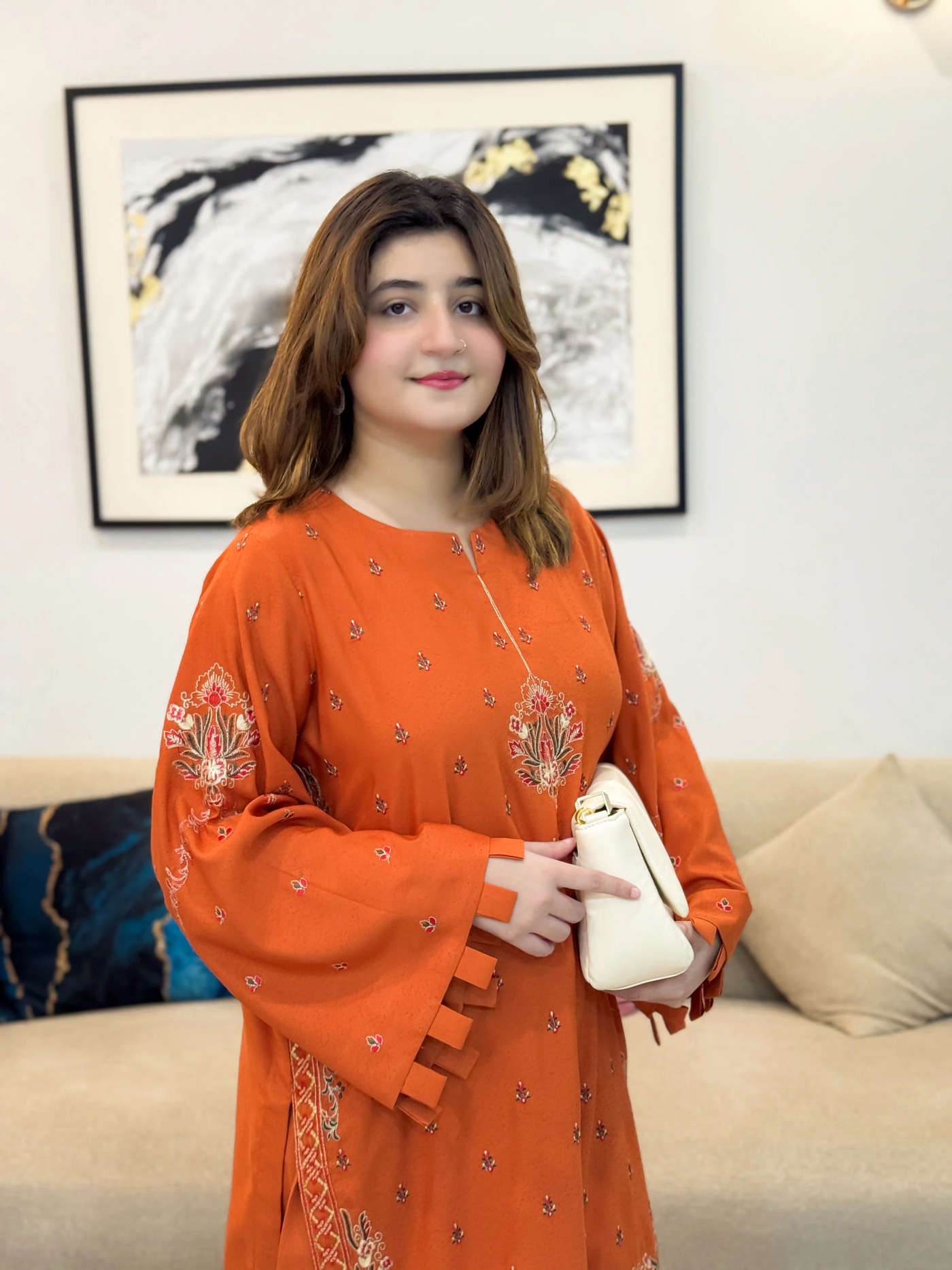 Rust Elegance Embroidered